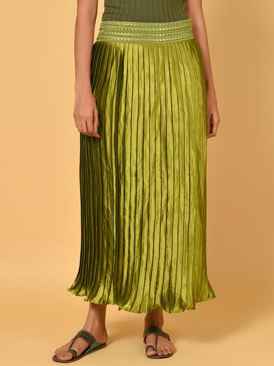 Sway in the Green pleated satin skirt
