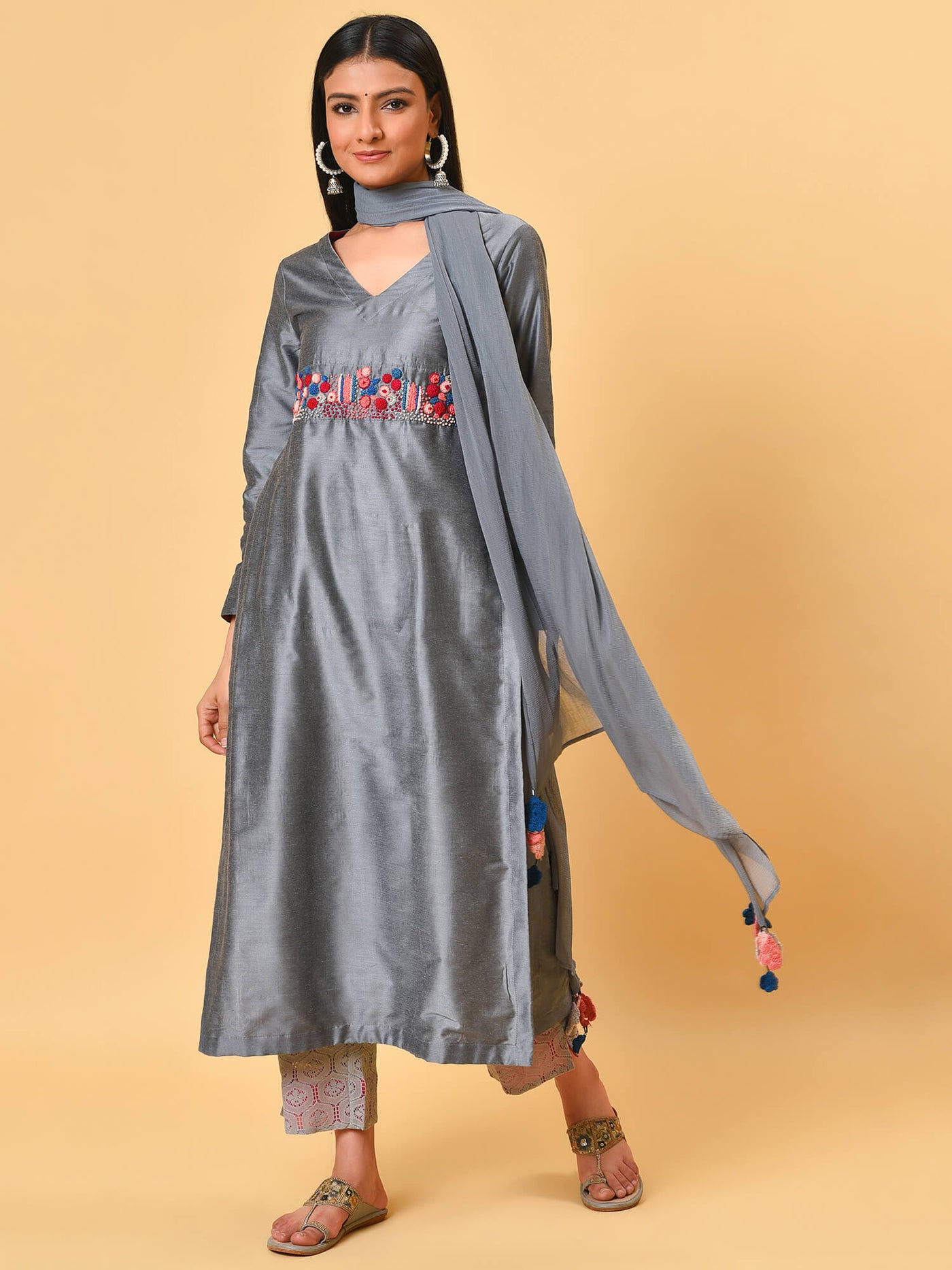 Garden Grey Kurta Pant & Dupatta Set