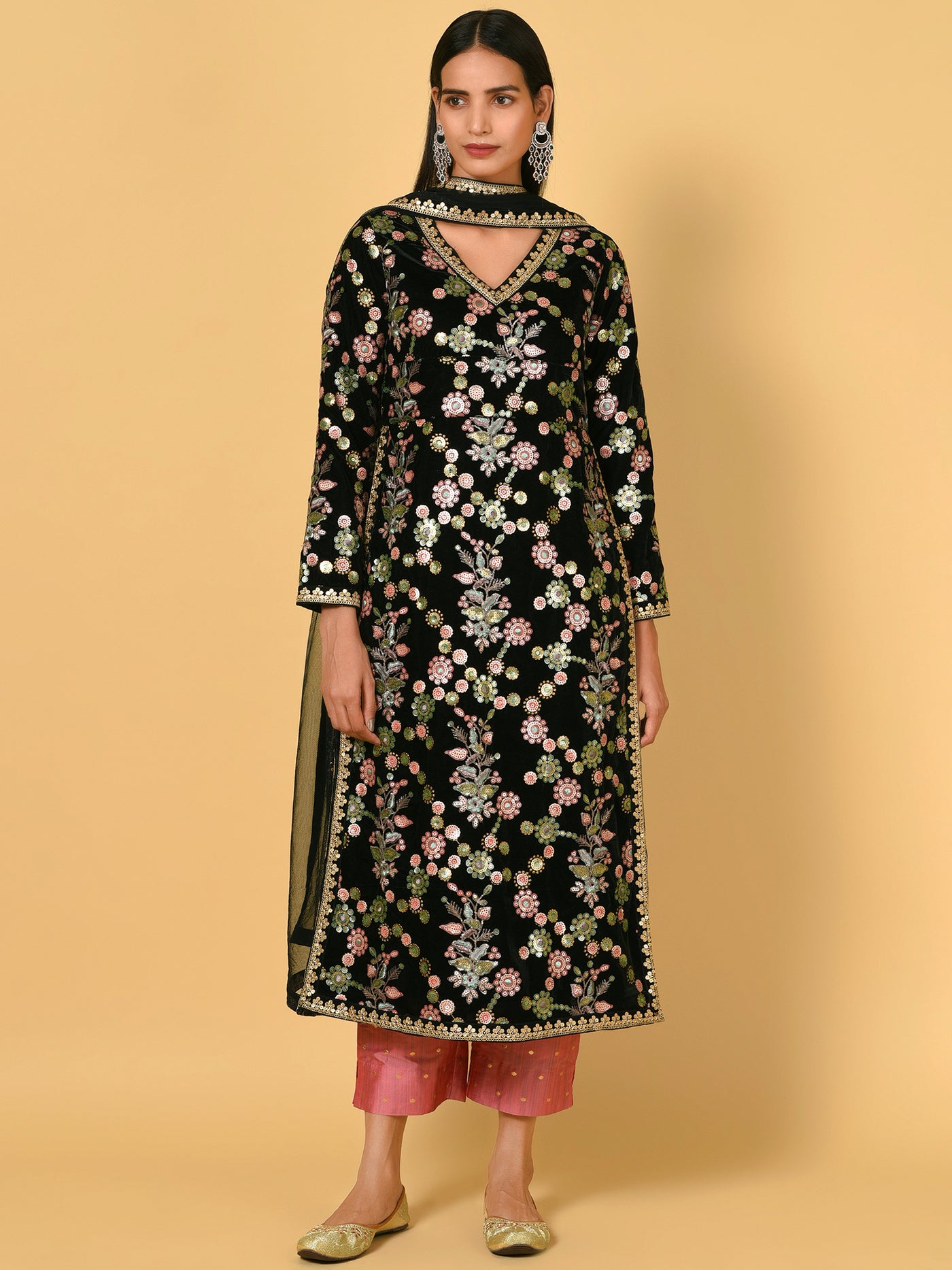 Show-stopper Black Kurta Pant and Dupatta set