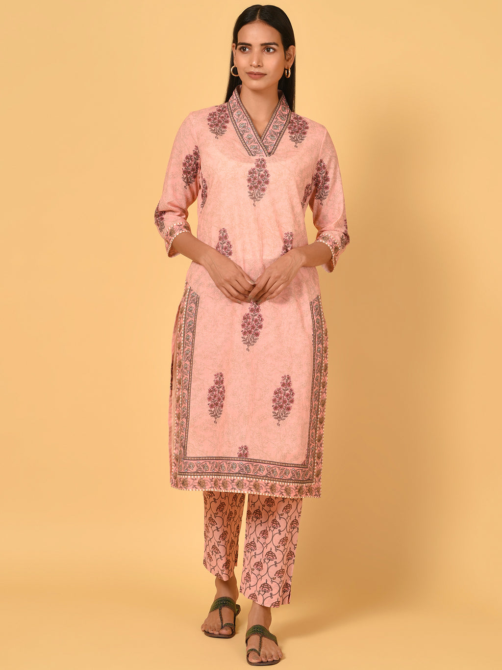 Block Printed Mughal Cotton Kurta & Pant Set