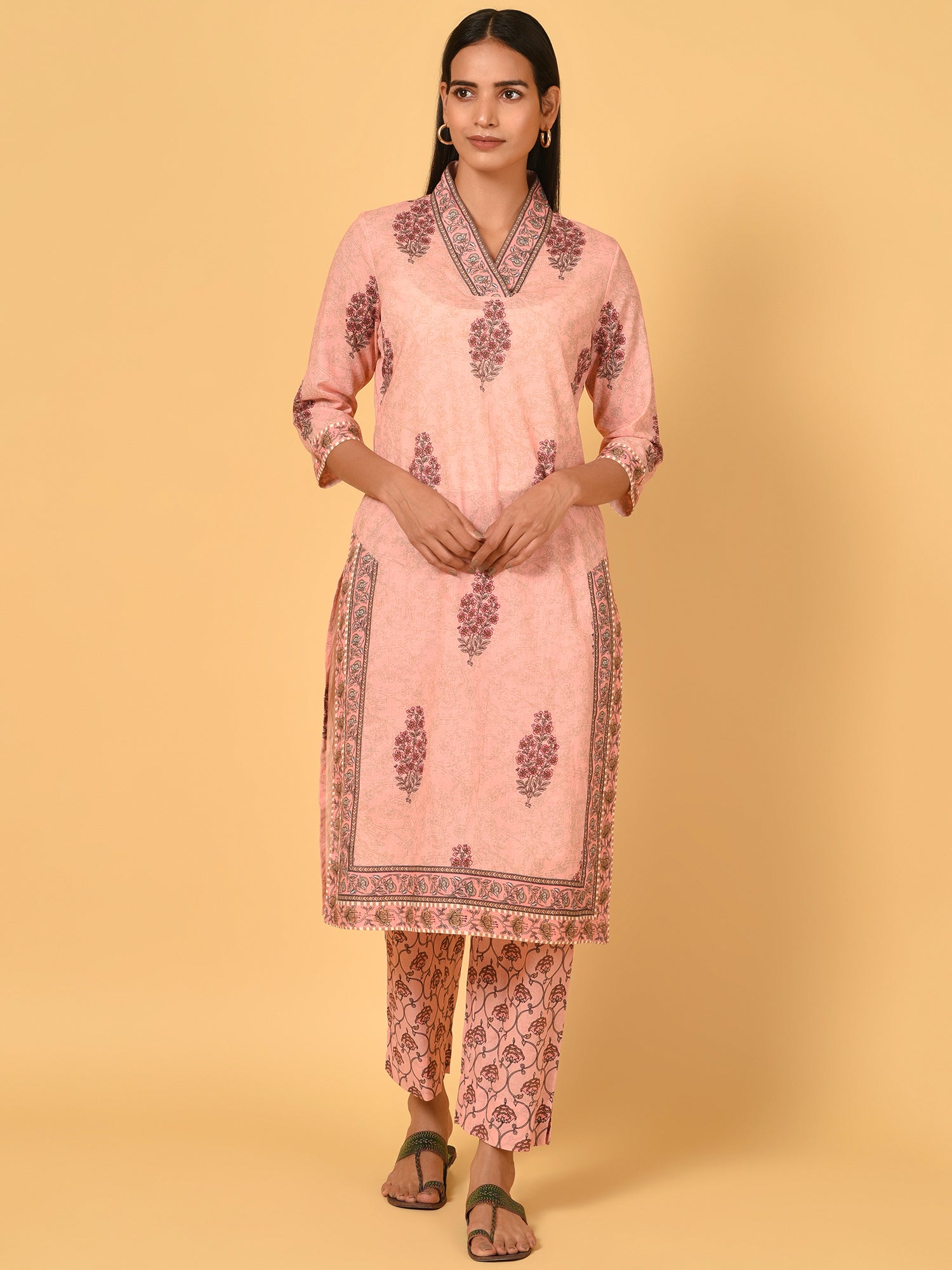 Block Printed Mughal Cotton Kurta & Pant Set