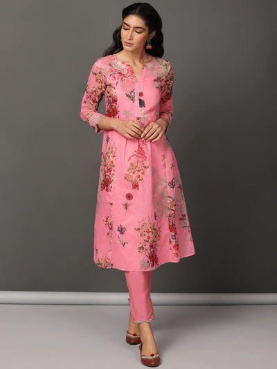 Pink Chanderi Kurta & Pants Set