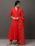 Red Solid Kalidar Kurta And Pant With Dupatta & Camisole