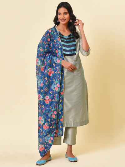 Lint Green Kurta- Pant & Dupatta Set