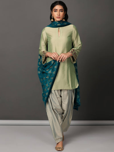 Green Short Kurta, Salwar Dupatta Set