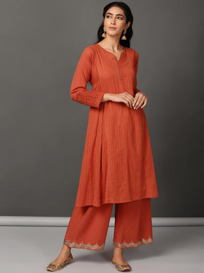 Rust Cotton Kurta & Pants Set