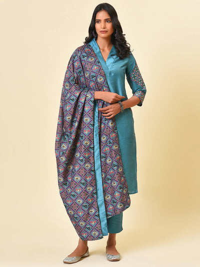 Blue Kurta- Pant with Patola Print Dupatta