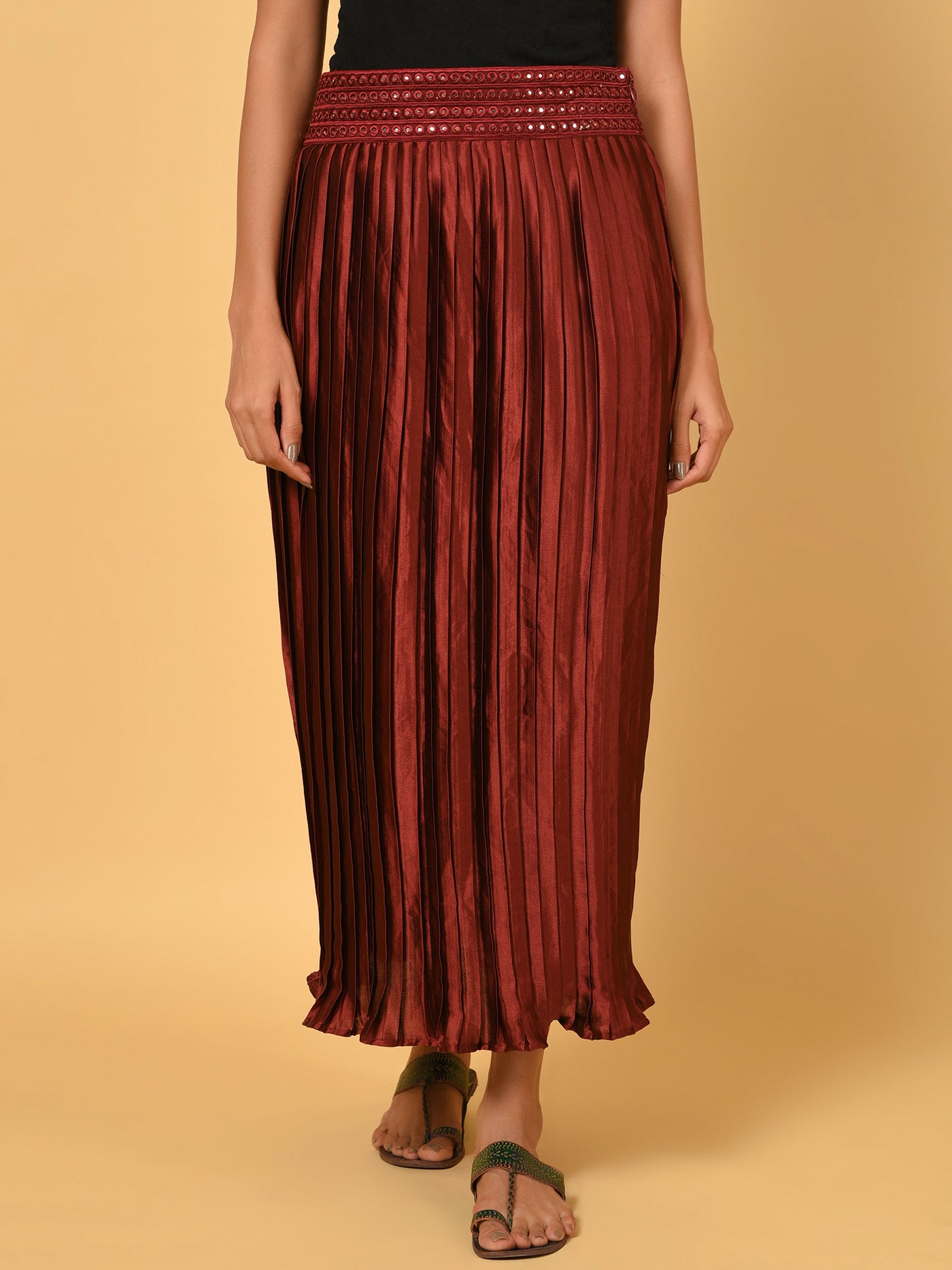 Sway in the Red pleated satin skirt