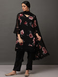 Black Short Floral Georgette Kurta Set