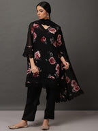 Black Short Floral Georgette Kurta Set