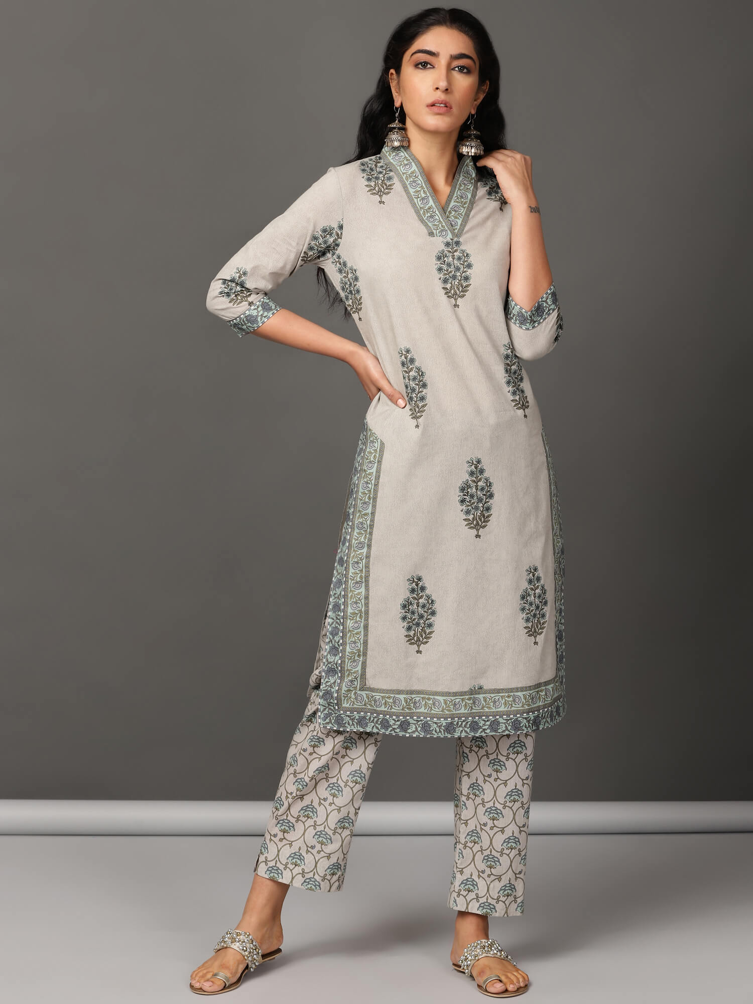 Block Printed Mughal Cotton Kurta & Pant Set