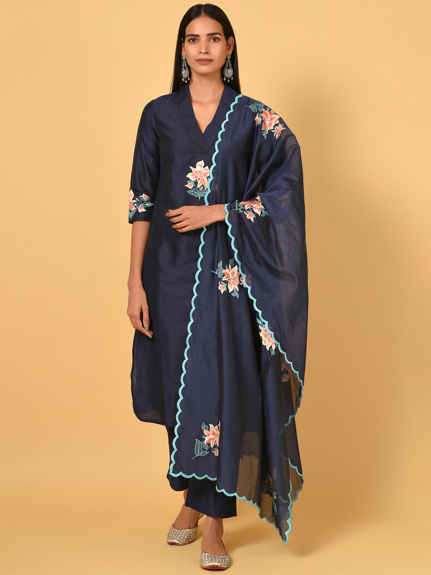 Let’s Toast Art Silk Kurta, Pant & Dupatta Set