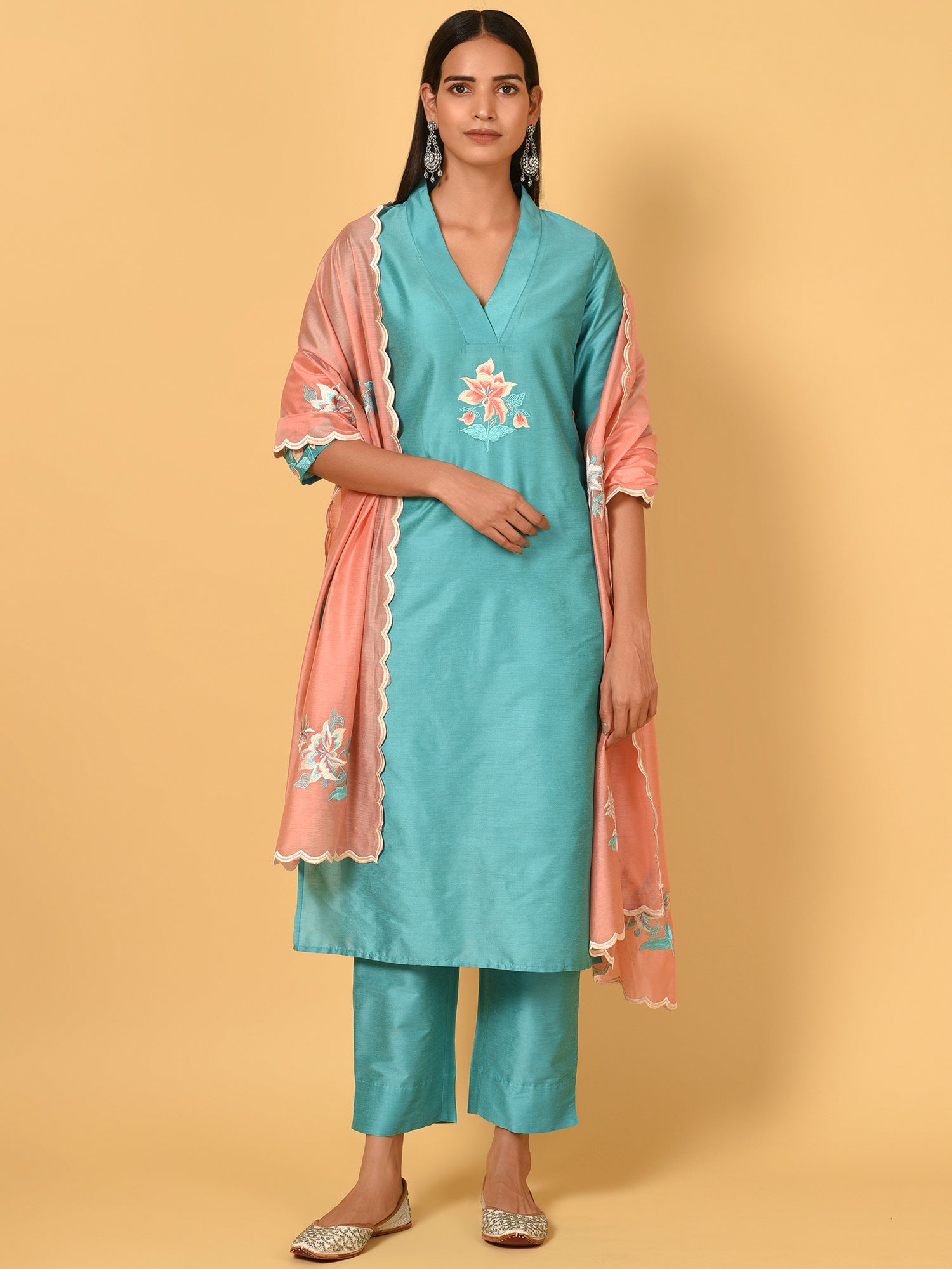 Let’s Toast Art Silk Kurta, Pant & Dupatta Set