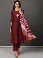 Naqsh Embroidered Art Silk Kurta Set with Tie-Dye Dupatta