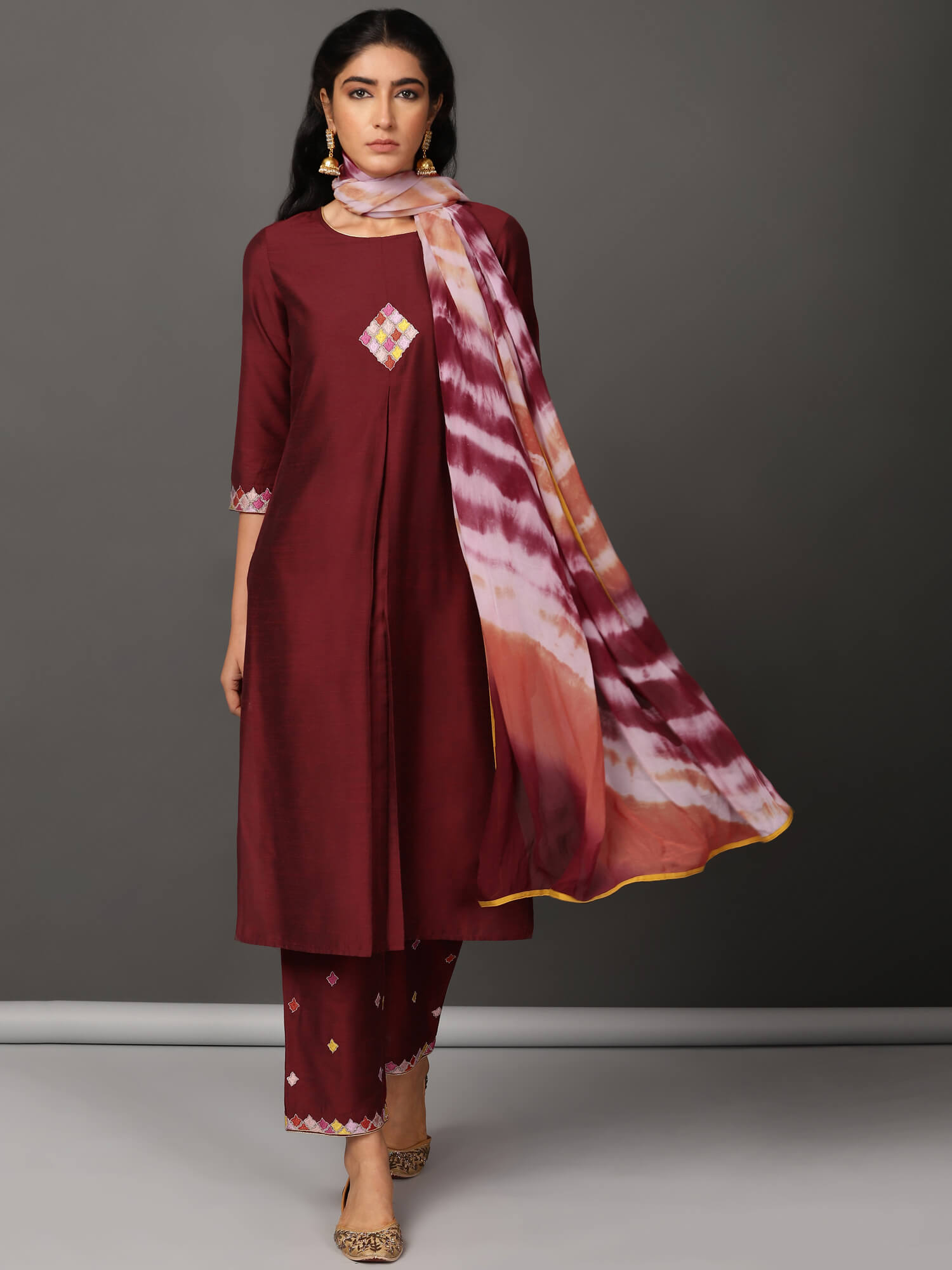 Art Silk Straight Kurta, Pants & Dupatta Set