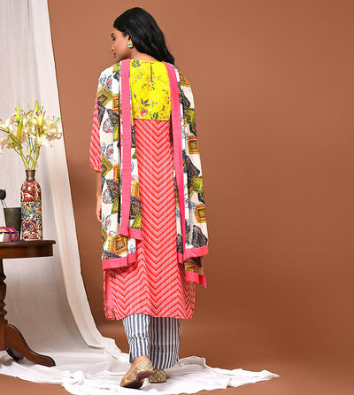 Vibe in our Red Blue & Yellow Georgette Ensemble