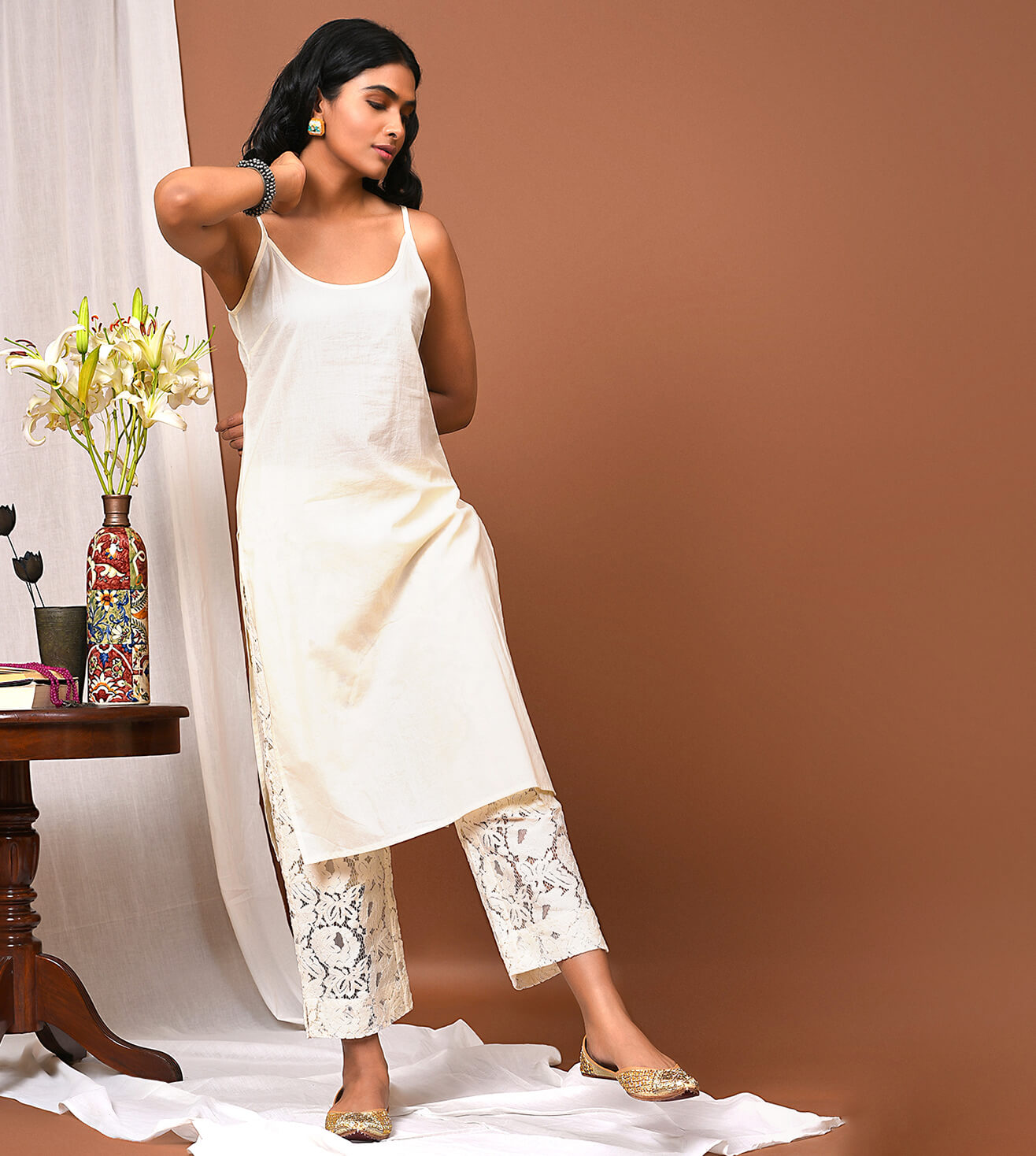 Lace work Kurta Pant & Dupatta Set