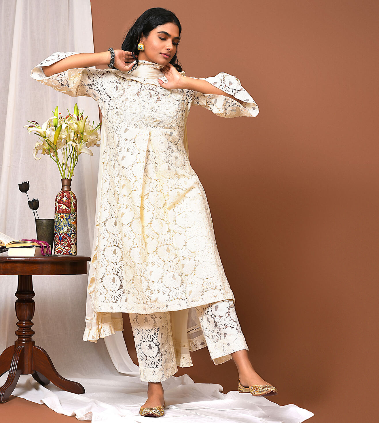 Lace work Kurta Pant & Dupatta Set