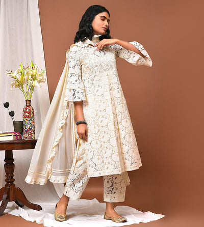 Lace work Kurta Pant & Dupatta Set