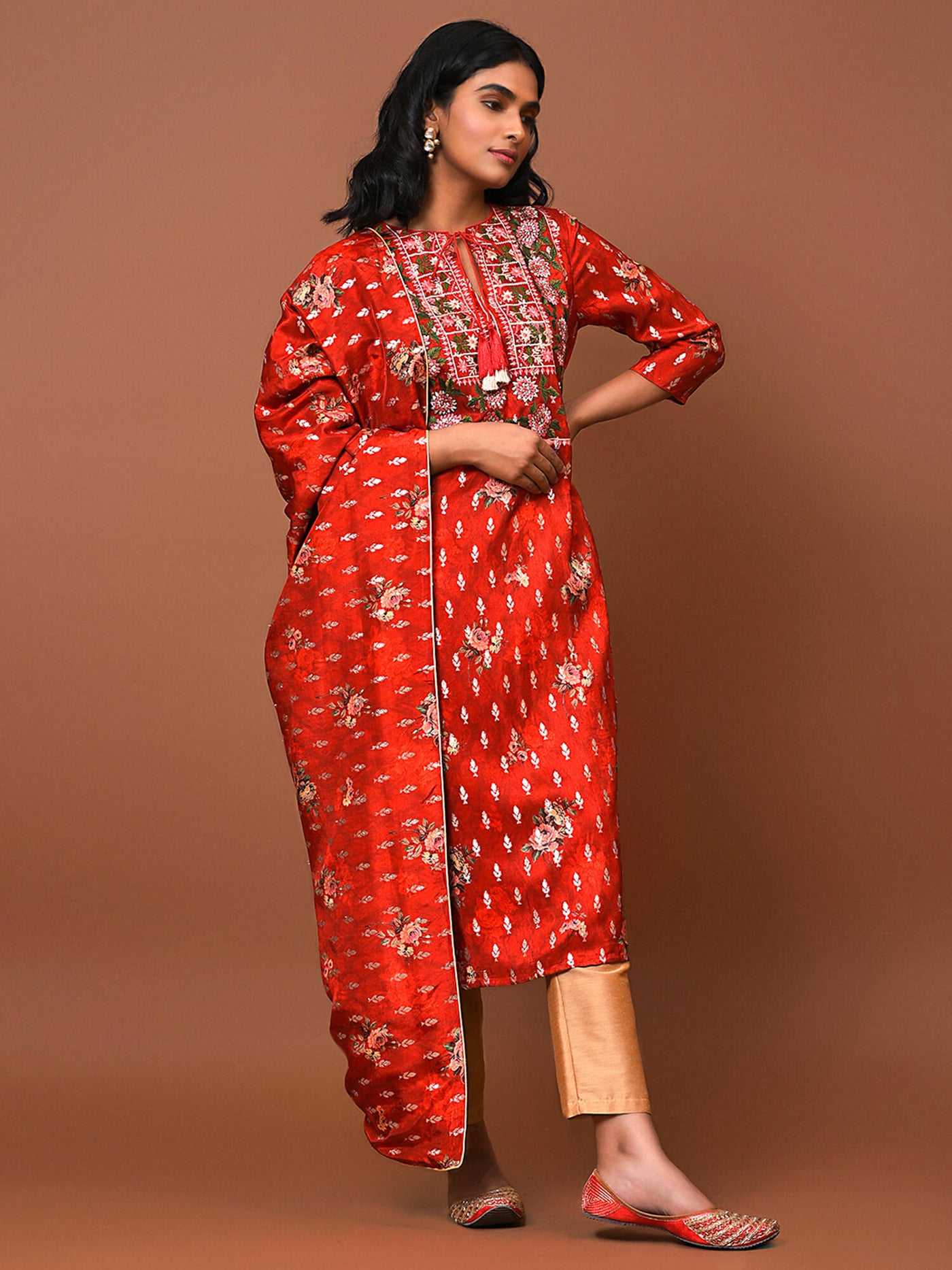 Love the Carnival of Red Kurta Pant & Dupatta Set
