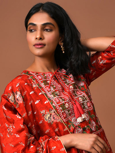 Love the Carnival of Red Kurta Pant & Dupatta Set