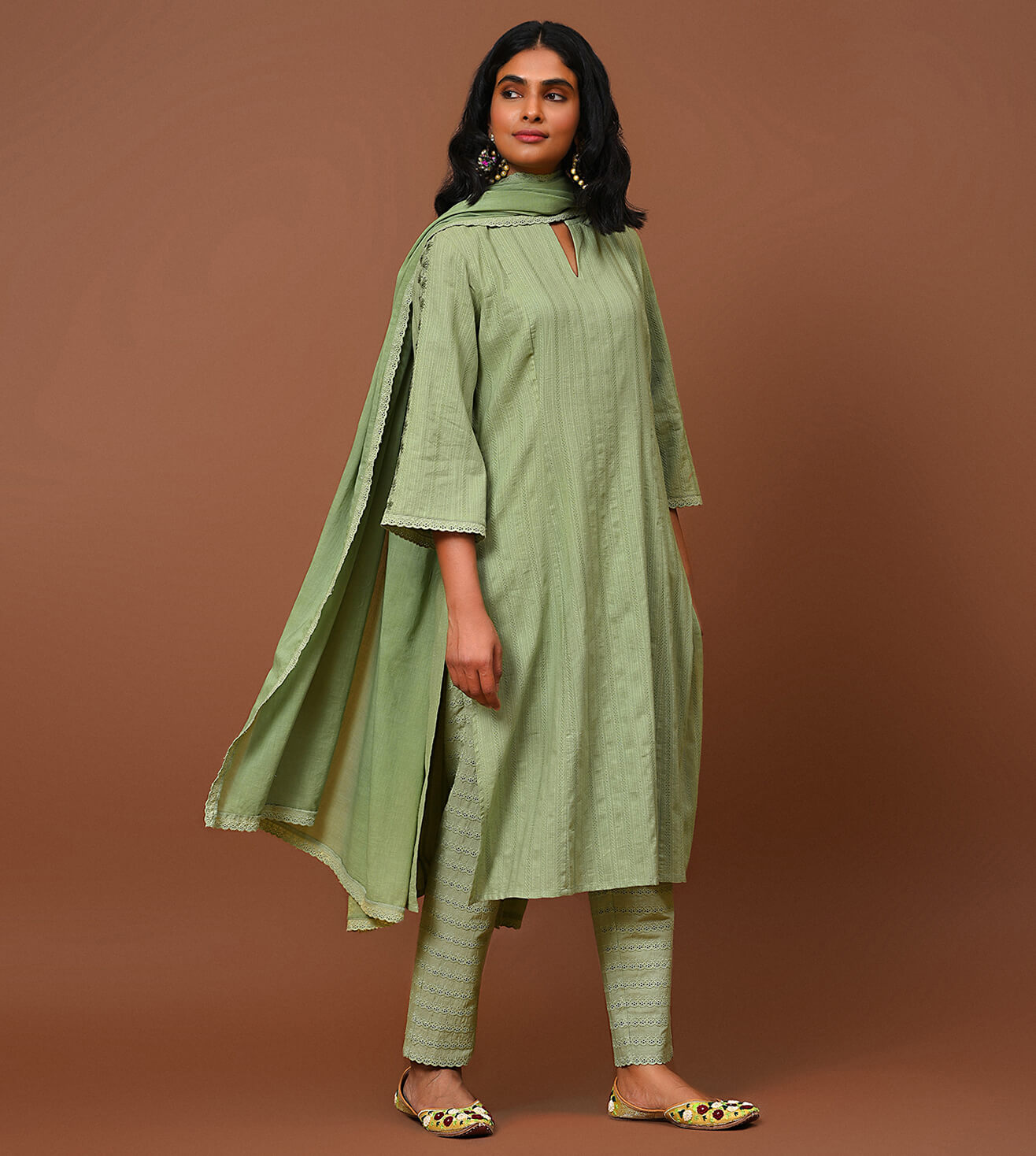 Sage green Kurta Pant & Dupatta