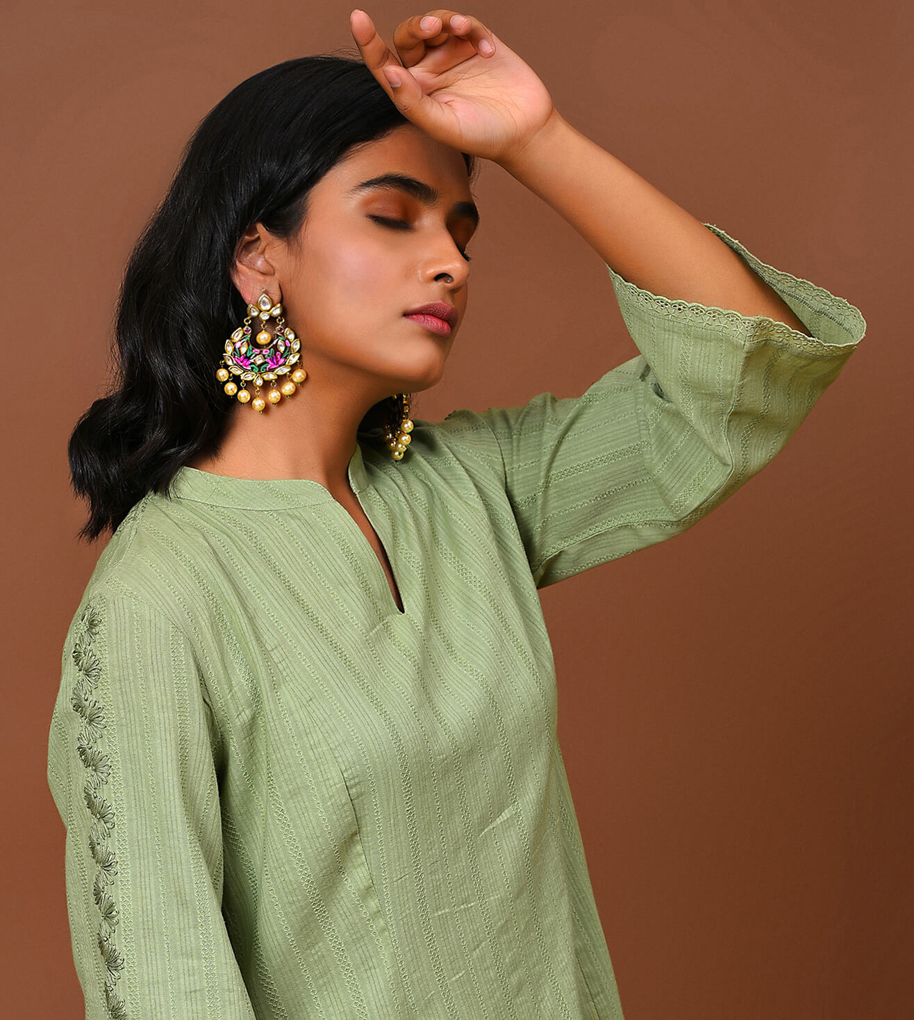 Sage green Kurta Pant & Dupatta