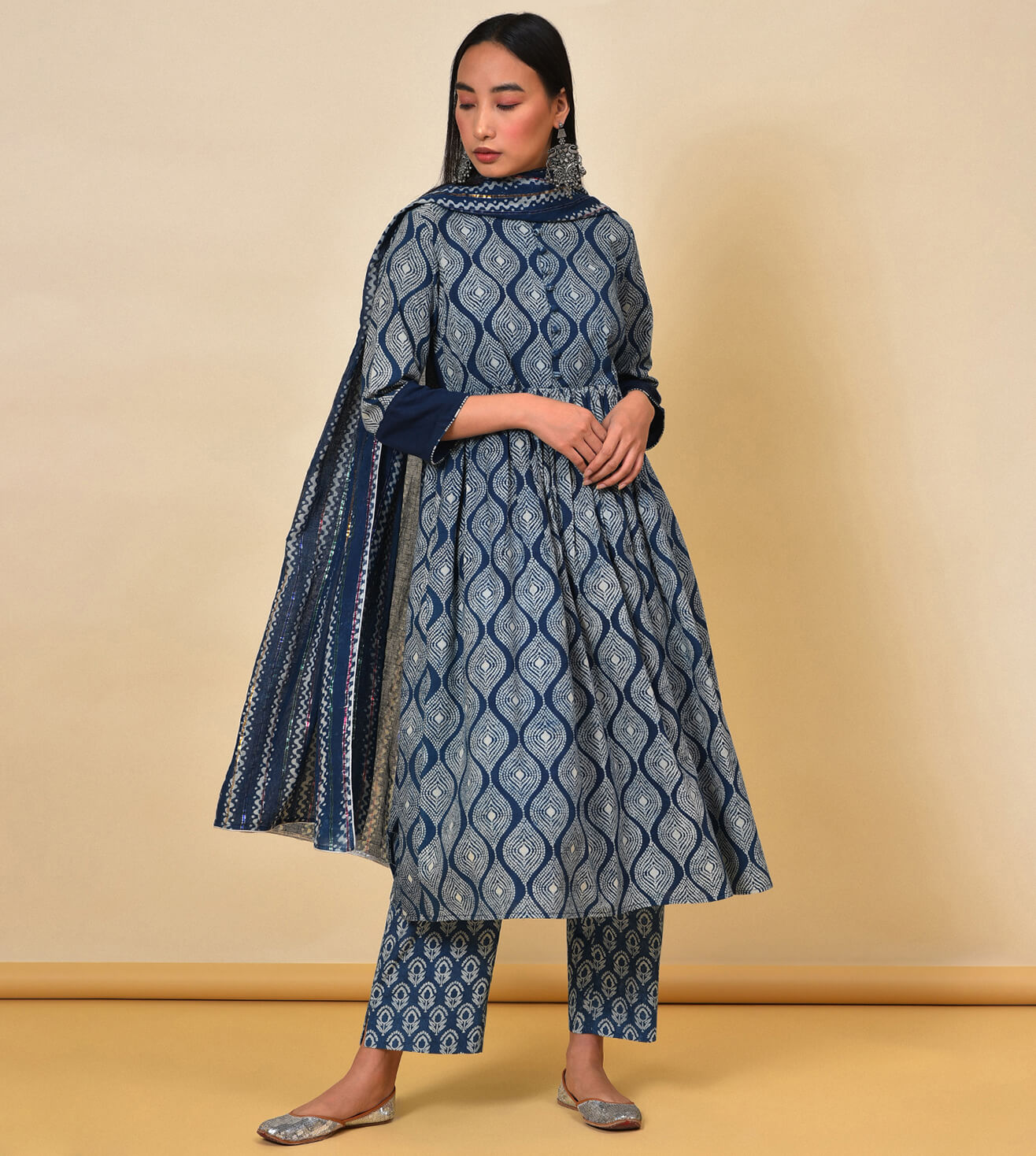 Find your mojo indigo Kurta Pant & Dupatta set