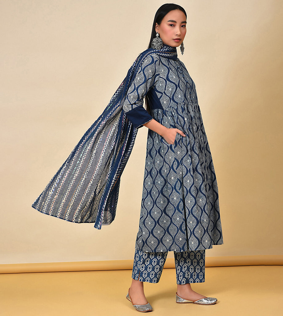 Find your mojo indigo Kurta Pant & Dupatta set
