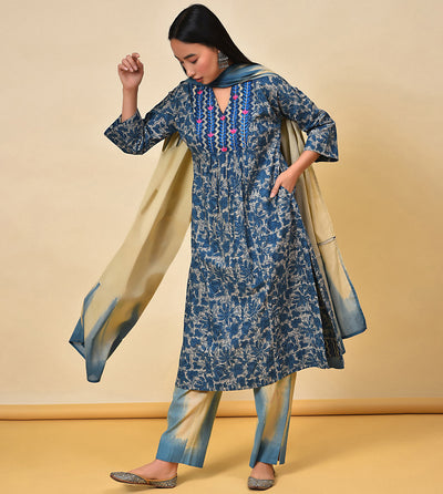 Trance Blue Kurta Pant & Dupatta Set