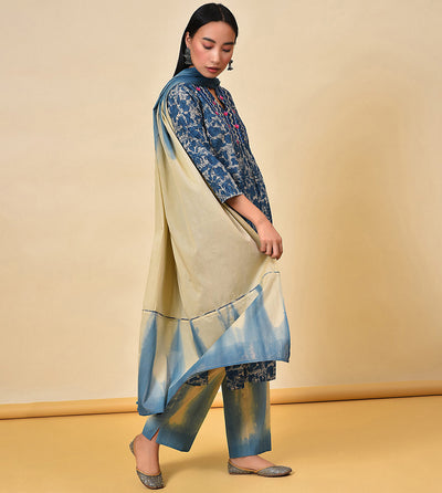 Trance Blue Kurta Pant & Dupatta Set