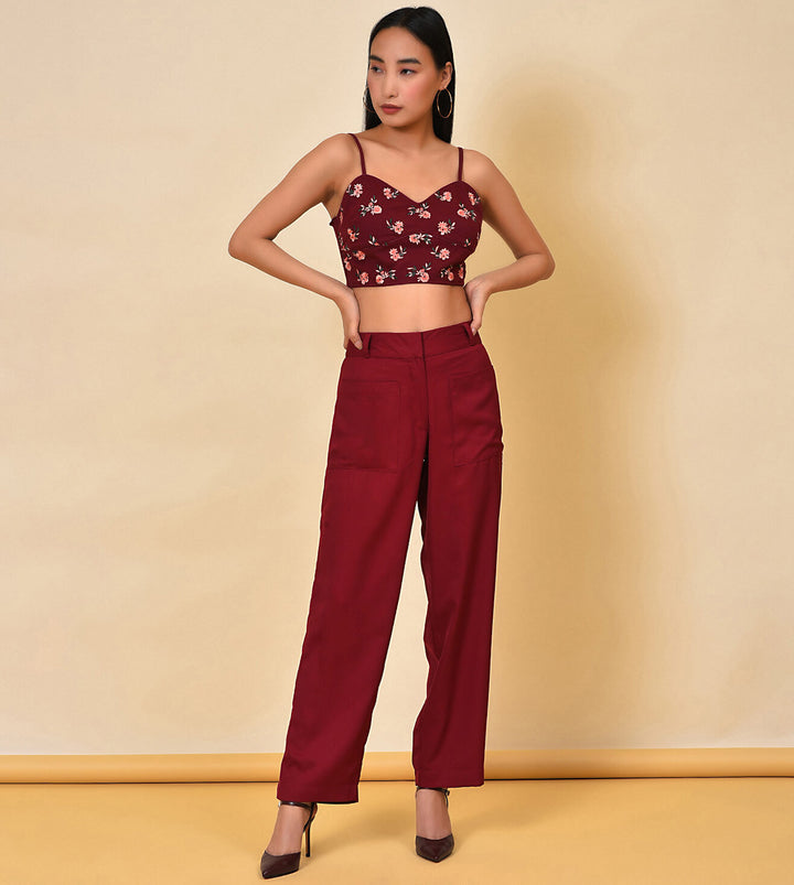 Embroidered burgundy Bralette