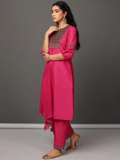 Fuchsia Art Silk Kurta & Pants Set