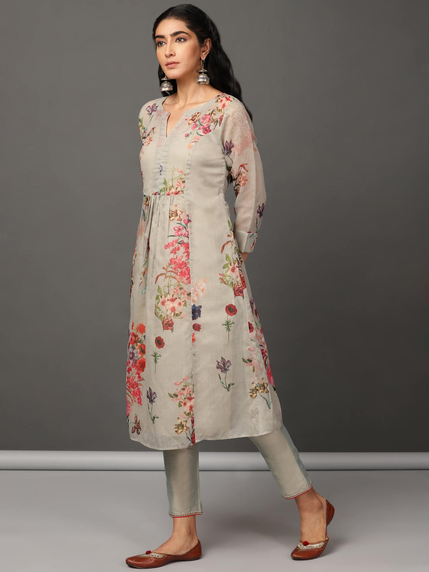 Olive Chanderi Kurta & Pants Set
