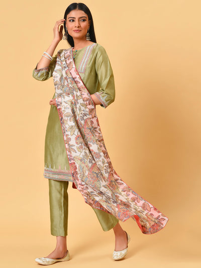 Green Short Kurta, Pant & Dupatta set