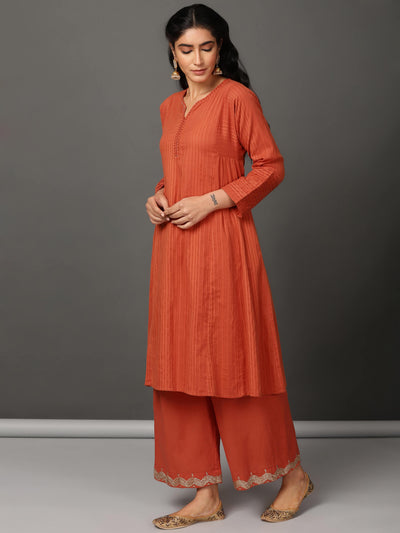 Rust Cotton Kurta & Pants Set