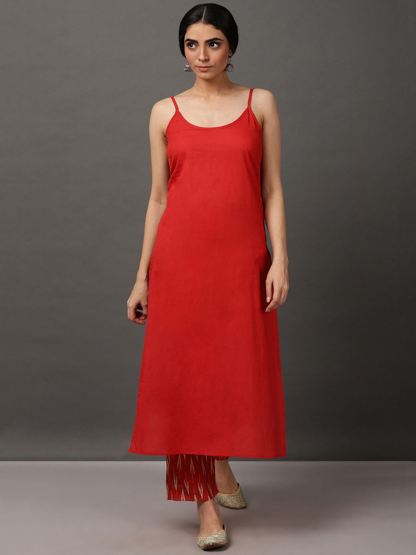 Maroon Ikat A Line Kurta And Pant With Dupatta & Camisole
