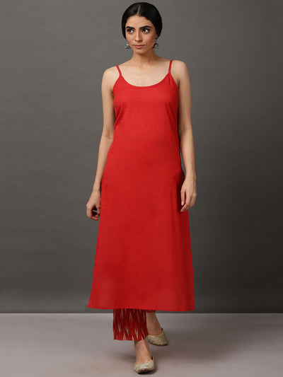 Maroon Ikat A Line Kurta And Pant With Dupatta & Camisole
