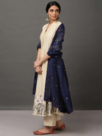 Off White Art Silk Kurta With Pant & Dupatta