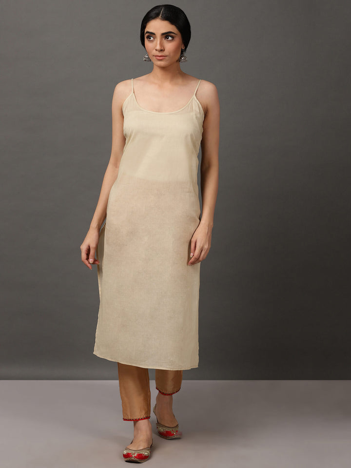 Beige Ditsy Print Chanderi Kurta Set with Dupatta