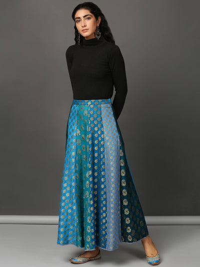 All Blues Jacquard Panelled Skirt
