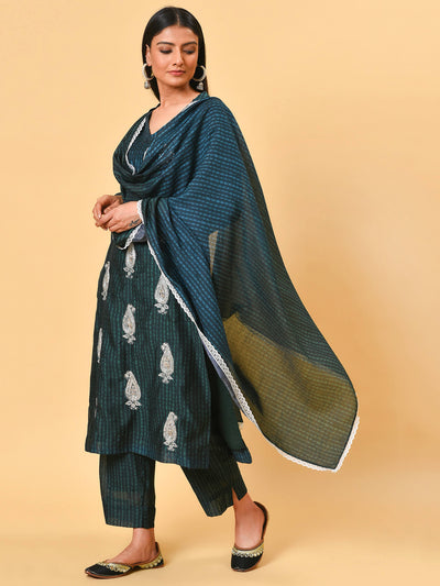 Blue & Green Shibori Kurta-Pant & Dupatta Set