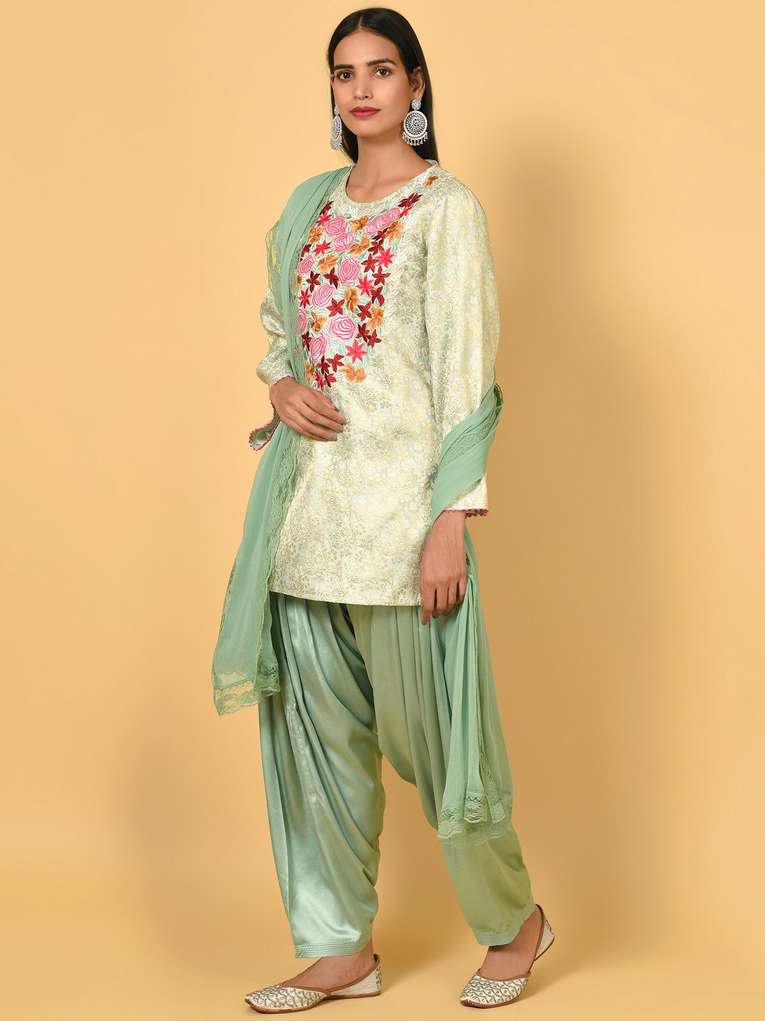 Spotlight in the calm Green Kurta salwar Dupatta set