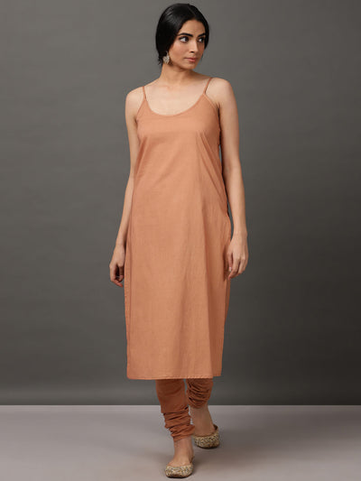 Beige Kalidaar Kurta With Churidar & Inner With Dupatta