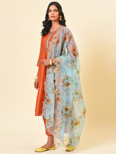 Euphoric mix of colours with the rust and teal kurta pant and dupatta