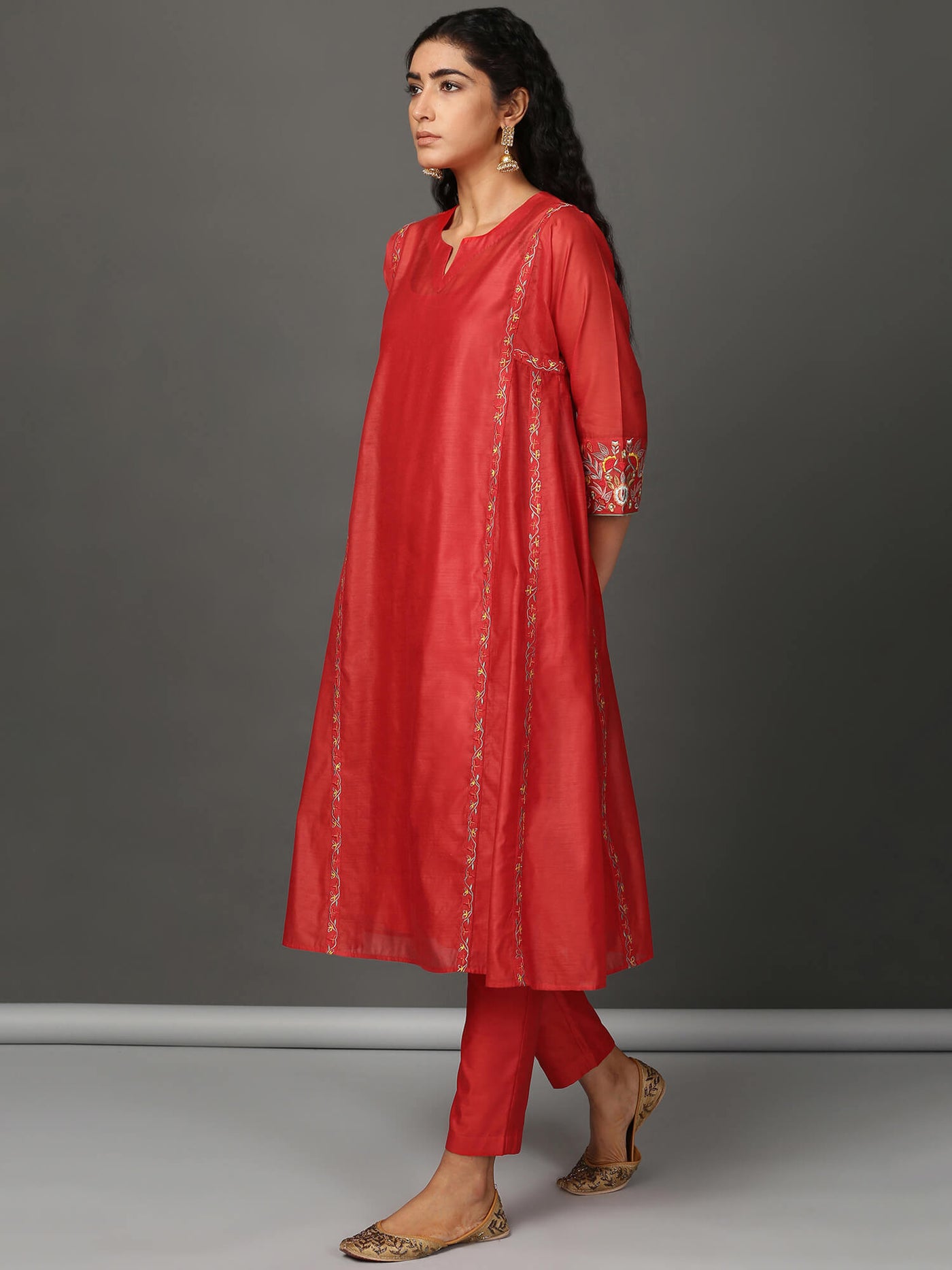 Coral Chanderi Kalidaar Kurta & Pants Set