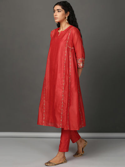 Coral Chanderi Kalidaar Kurta & Pants Set