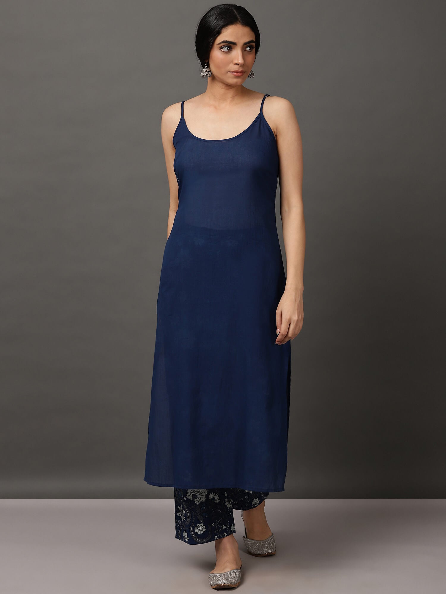 Midnight Blue Kalidaar Kurta, Printed Pant & Dupatta Set