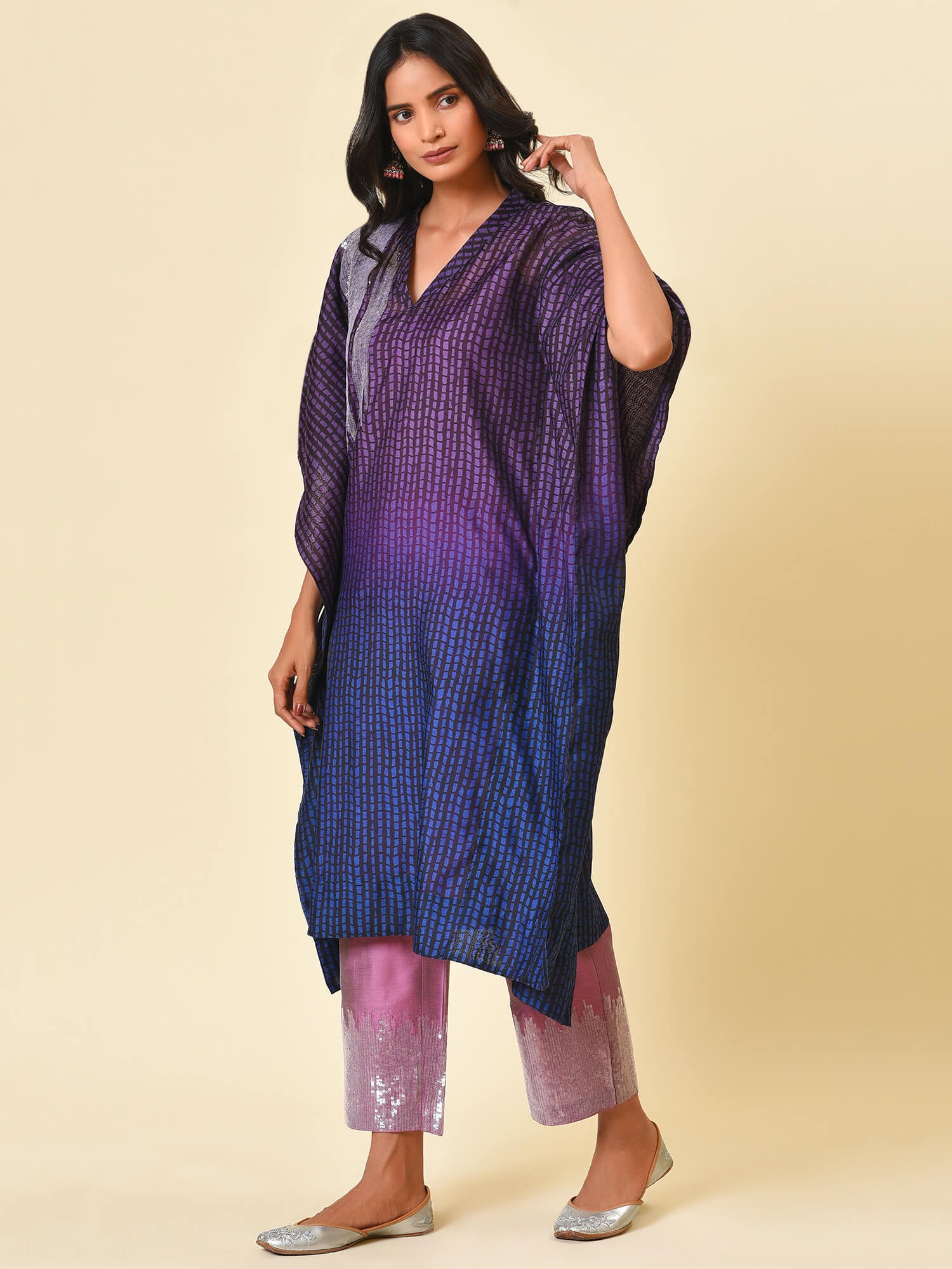 Purple Kaftan Kurta & Pant Set