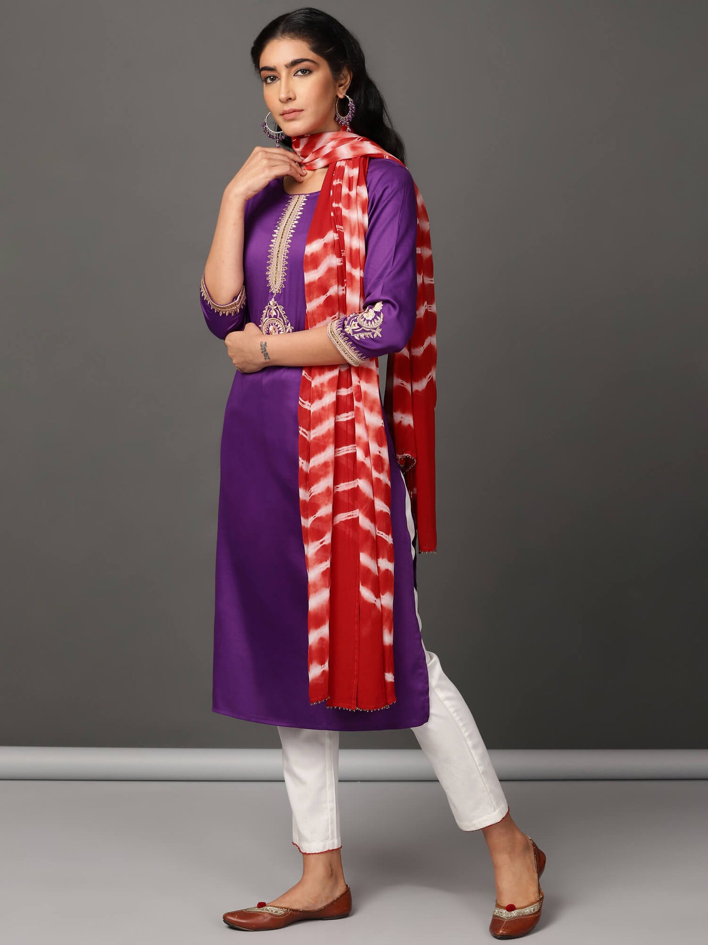 The Indian Cause Purple Rust Cotton Raqs Kurta & Palazzo (Set of 3) – Nykaa  Fashion